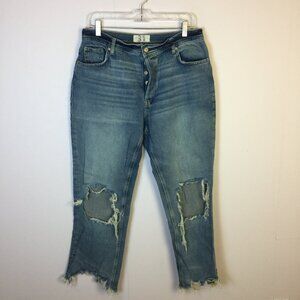 We The Free Free People Jeans Size 31 Womans Distressed Raw Hem Button Fly Blue